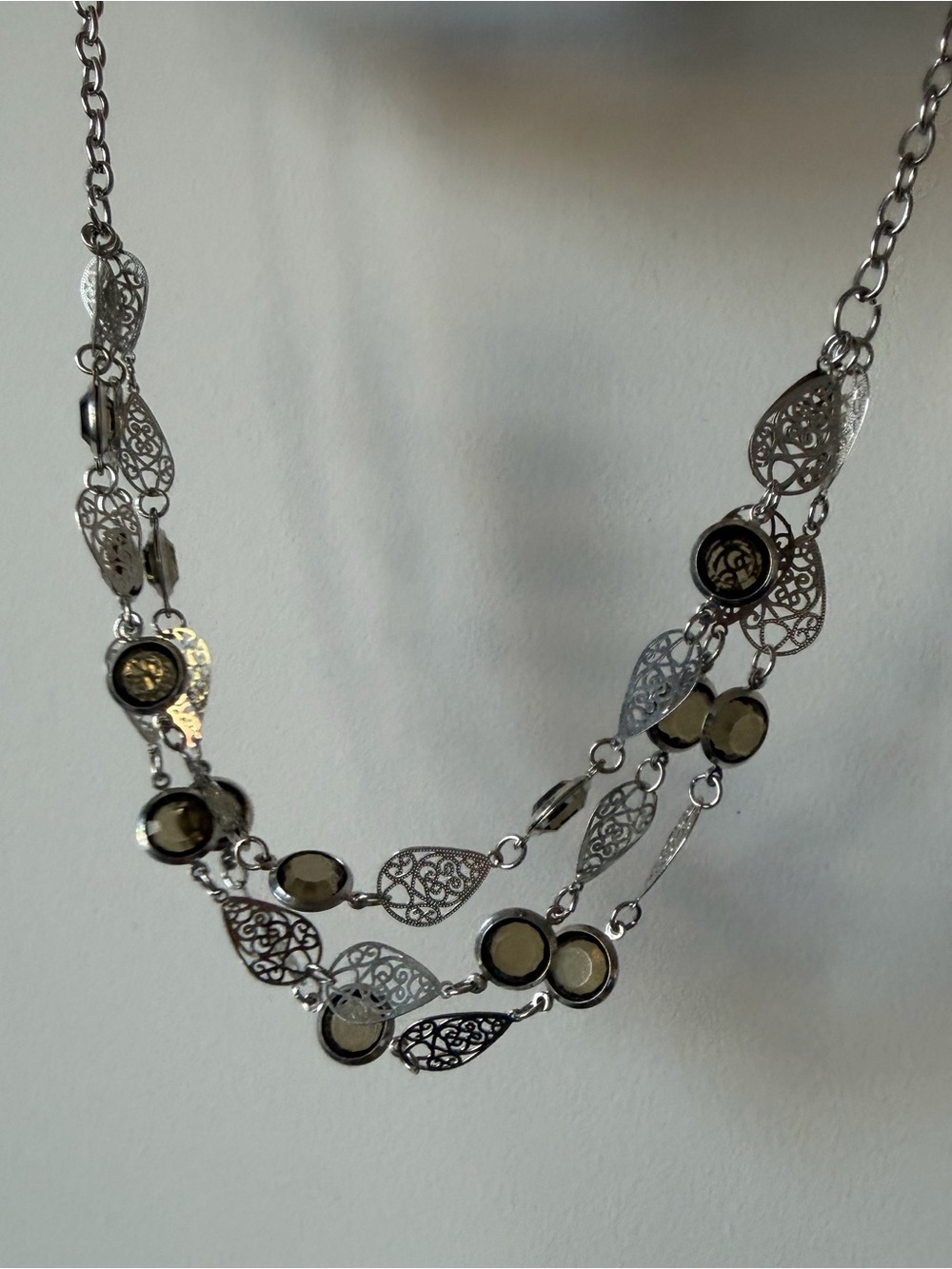 Daisy Fuentes Silver-Tone Filigree Necklace with Smoky Brown Stones